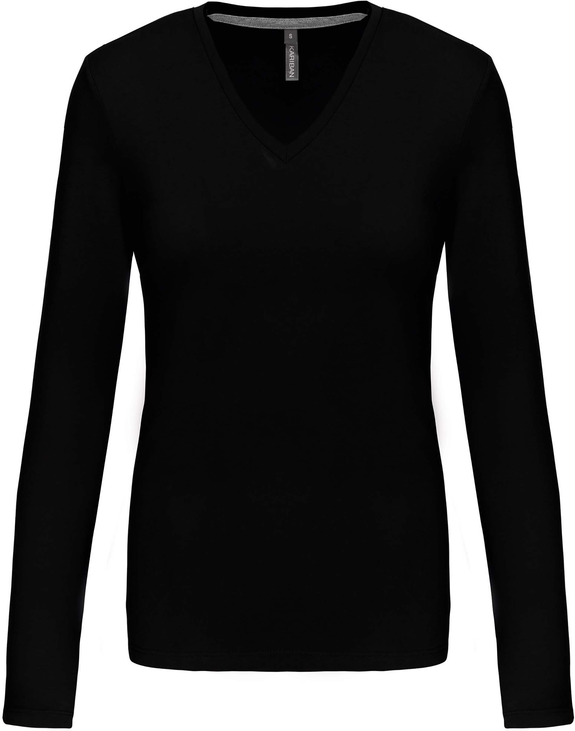 T-shirt femme col V manches longues K382 - Black