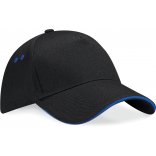 Casquette homme Ultimate à 5 panneaux sandwich contrasté B15C - Black / Bright Royal personnalisable - Vue de face