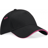 Casquette homme Ultimate à 5 panneaux sandwich contrasté B15C - Black / Fuchsia personnalisable - Vue de face