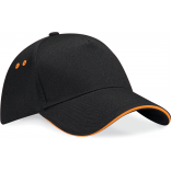 Casquette homme Ultimate à 5 panneaux sandwich contrasté B15C - Black / Orange personnalisable - Vue de face
