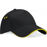 Casquette homme Ultimate à 5 panneaux sandwich contrasté B15C - Black / Yellow personnalisable - Vue de face