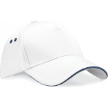 Casquette homme Ultimate à 5 panneaux sandwich contrasté B15C - White / French Navy personnalisable - Vue de face