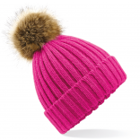 Bonnet epais avec pompon en fausse fourrure B412 - Fuchsia personnalisable - Vue de face