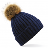 Bonnet epais avec pompon en fausse fourrure B412 - Navy personnalisable - Vue de face