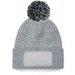 Bonnet à pompon patch Snowstar® B443 - Heather Grey / Black personnalisable - Vue de face