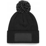 Bonnet à pompon patch Snowstar® B443 - Black / Graphite Grey personnalisable - Vue de face