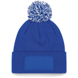 Bonnet à pompon patch Snowstar® B443 - Bright Royal / Off White personnalisable - Vue de face