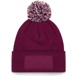 Bonnet à pompon patch Snowstar® B443 - Burgundy / Off White personnalisable - Vue de face
