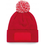 Bonnet à pompon patch Snowstar® B443 - Classic Red / Off White personnalisable - Vue de face