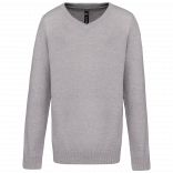 Pull col V enfant K9109 - Grey Melange personnalisable - Vue de face