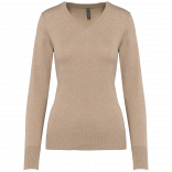 Pull col V femme K966 - Beige heather personnalisable - Vue de face