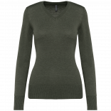 Pull col V femme K966 - Green Marble Heather personnalisable - Vue de face