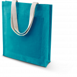 Sac shopping toile de jute KI0221 - Turquoise personnalisable - Vue de face