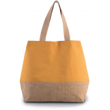 Sac shopping en toiles de coton et jute KI0235 - Cumin Yellow / Natural personnalisable - Vue de face