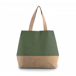Sac shopping en toiles de coton et jute KI0235 - Dusty Light Green / Natural personnalisable - Vue de face