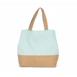 Sac shopping en toiles de coton et jute KI0235 - Ice Mint / Natural personnalisable - Vue de face
