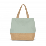 Sac shopping en toiles de coton et jute KI0235 - Sage / Natural personnalisable - Vue de face