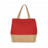 Sac shopping en toiles de coton et jute KI0235 - Arandano Red / Natural personnalisable - Vue de face