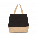 Sac shopping en toiles de coton et jute KI0235 - Black / Natural personnalisable - Vue de face