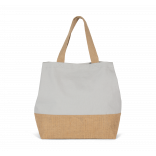 Sac shopping en toiles de coton et jute KI0235 - Snow Grey / Natural personnalisable - Vue de face