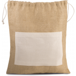 Sac en toile de jute avec cordelettes KI0239 - Natural / Gold personnalisable - Vue de face