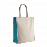 Sac cabas en coton / jute - 23 L KI0253 - Natural / Turquoise personnalisable - Vue de face