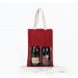 Sac porte-bouteilles en jute KI0268 - Cherry Red / Gold personnalisable - Vue de face