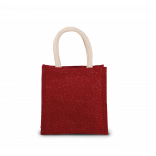 Sac style cabas en toile de jute - petit modèle KI0272 - Cherry Red / Gold personnalisable - Vue de face
