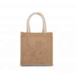 Sac style cabas en toile de jute - petit modèle KI0272 - Natural / Gold personnalisable - Vue de face