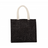 Sac style cabas en toile de jute - modèle moyen KI0273 - Black / Silver personnalisable - Vue de face