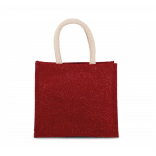 Sac style cabas en toile de jute - modèle moyen KI0273 - Cherry Red / Gold personnalisable - Vue de face