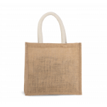 Sac style cabas en toile de jute - modèle moyen KI0273 - Natural / Gold personnalisable - Vue de face