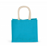 Sac style cabas en toile de jute - modèle moyen KI0273 - Turquoise personnalisable - Vue de face