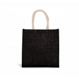 Sac style cabas en toile de jute - grand modèle KI0274 - Black / Silver personnalisable - Vue de face
