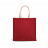Sac style cabas en toile de jute - grand modèle KI0274 - Cherry Red / Gold personnalisable - Vue de face