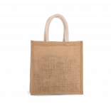 Sac style cabas en toile de jute - grand modèle KI0274 - Natural / Gold personnalisable - Vue de face