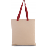 Sac shopping plat en toile avec poignées contrastées KI0277 - Natural / Cherry Red personnalisable - Vue de face