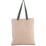 Sac shopping plat en toile avec poignées contrastées KI0277 - Natural / Dusty Light Green personnalisable - Vue de face
