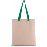 Sac shopping plat en toile avec poignées contrastées KI0277 - Natural / Kelly Green personnalisable - Vue de face