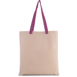 Sac shopping plat en toile avec poignées contrastées KI0277 - Natural / Radiant Orchid personnalisable - Vue de face
