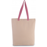 Sac shopping à soufflet avec poignées contrastées KI0278 - Natural / Dark Pink personnalisable - Vue de face