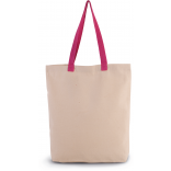 Sac shopping à soufflet avec poignées contrastées KI0278 - Natural / Magenta personnalisable - Vue de face