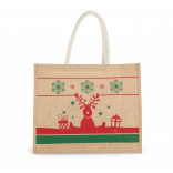 Sac shopping avec motifs de Noël KI0736 - Natural / Cherry Red personnalisable - Vue de face