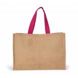 Sac shopping XL KI0743 - Natural / Fuchsia personnalisable - Vue de face