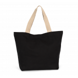 Grand sac shopping recyclé à fond plat KI5204 - Black Night / Hemp personnalisable - Vue de face