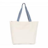 Grand sac shopping recyclé KINS118 - Ecume / Ethnic Blue personnalisable - Vue de face