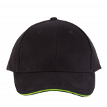 Orlando - casquette 6 panneaux KP011 - Black / Lime personnalisable - Vue de face