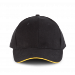 Orlando - casquette 6 panneaux KP011 - Black / Yellow personnalisable - Vue de face