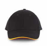 Orlando - casquette 6 panneaux KP011 - Black / Yellow / Red personnalisable - Vue de face