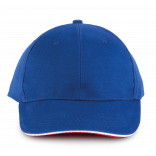 Orlando - casquette 6 panneaux KP011 - Royal Blue / White / Red personnalisable - Vue de face